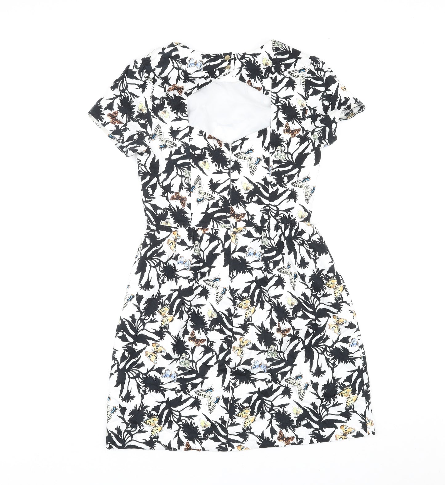 Oasis Womens Multicoloured Geometric Cotton Shift Size 8 Round Neck Zip - Butterfly Print