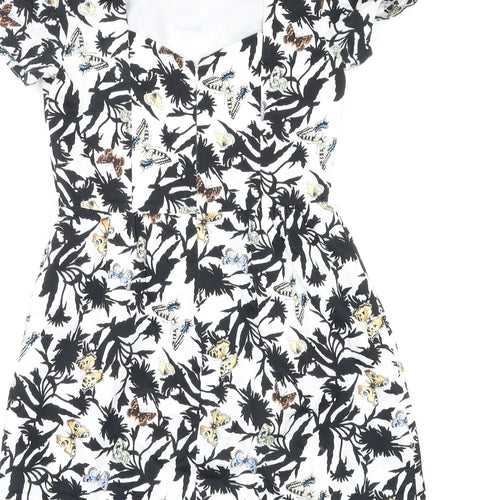 Oasis Womens Multicoloured Geometric Cotton Shift Size 8 Round Neck Zip - Butterfly Print