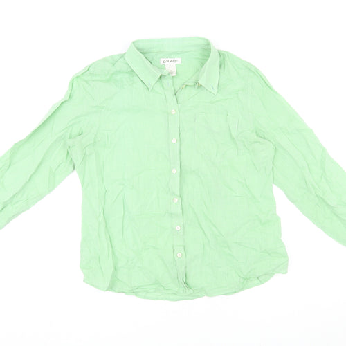 Orvis Womens Green Cotton Basic Button-Up Size 14 Collared