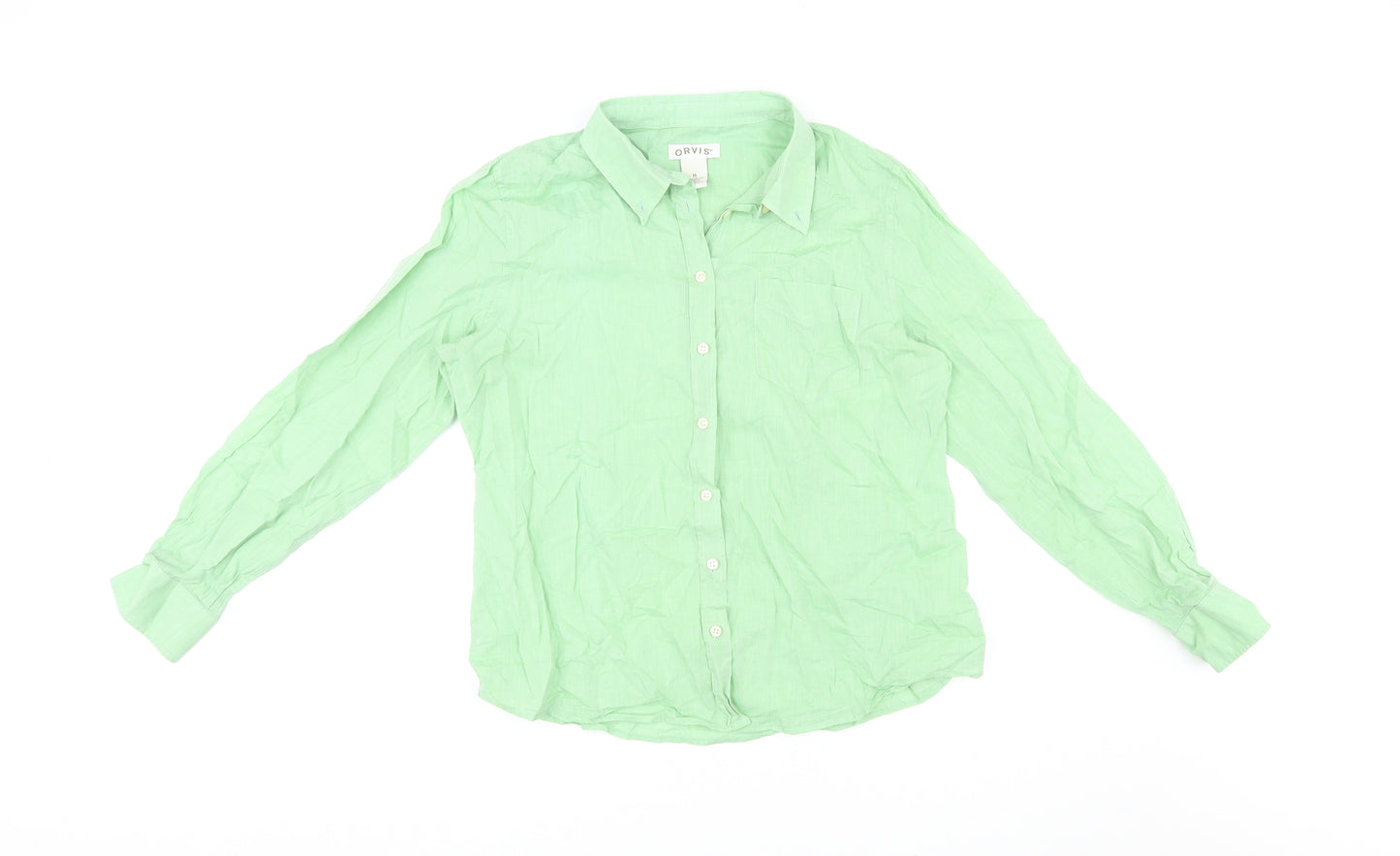 Orvis Womens Green Cotton Basic Button-Up Size 14 Collared