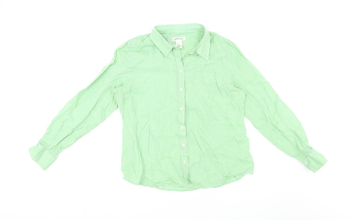 Orvis Womens Green Cotton Basic Button-Up Size 14 Collared
