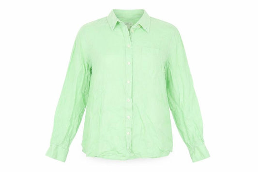 Front view of Orvis women’s green cotton basic button-up, size UK 14, collared