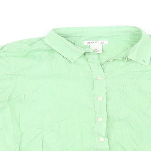 Orvis Womens Green Cotton Basic Button-Up Size 14 Collared