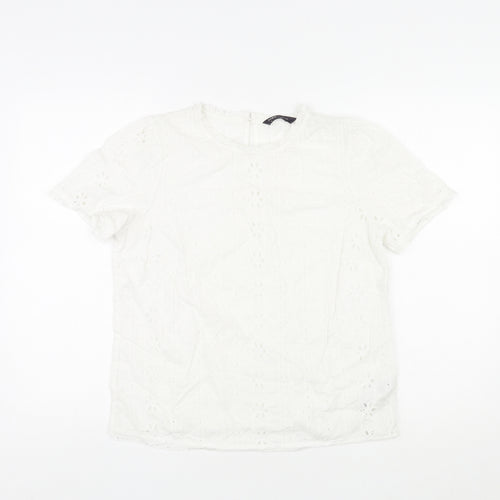 Marks and Spencer Womens Ivory Cotton Basic T-Shirt Size 10 Round Neck