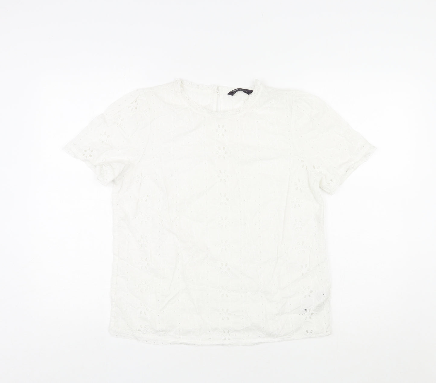 Marks and Spencer Womens Ivory Cotton Basic T-Shirt Size 10 Round Neck