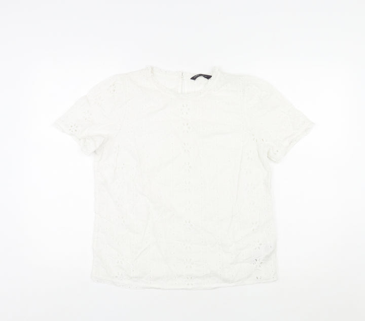 Marks and Spencer Womens Ivory Cotton Basic T-Shirt Size 10 Round Neck