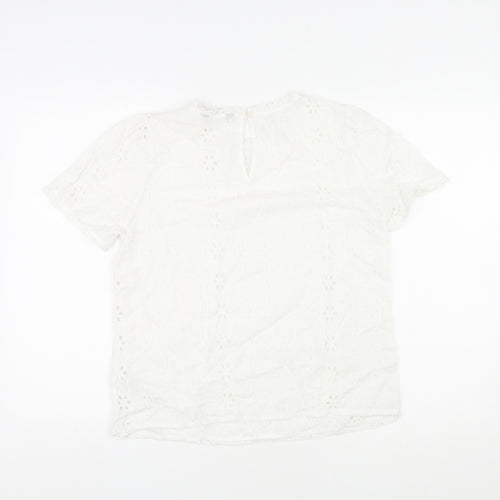Marks and Spencer Womens Ivory Cotton Basic T-Shirt Size 10 Round Neck