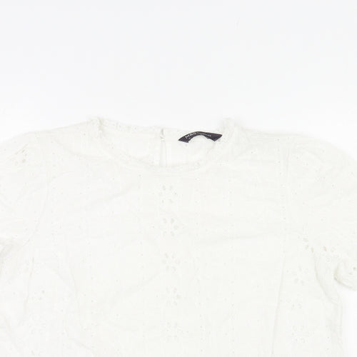 Marks and Spencer Womens Ivory Cotton Basic T-Shirt Size 10 Round Neck