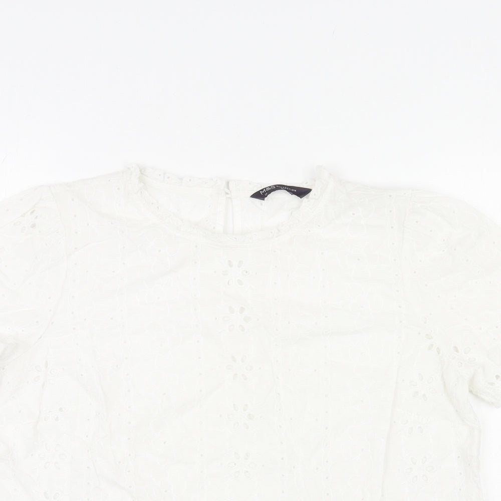 Marks and Spencer Womens Ivory Cotton Basic T-Shirt Size 10 Round Neck