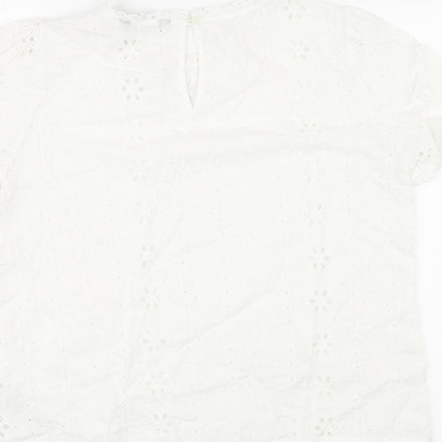 Marks and Spencer Womens Ivory Cotton Basic T-Shirt Size 10 Round Neck