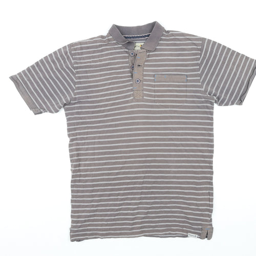 Regatta Mens Brown Striped Cotton Polo Size M Collared Pullover