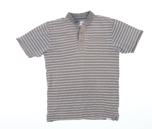 Regatta Mens Brown Striped Cotton Polo Size M Collared Pullover