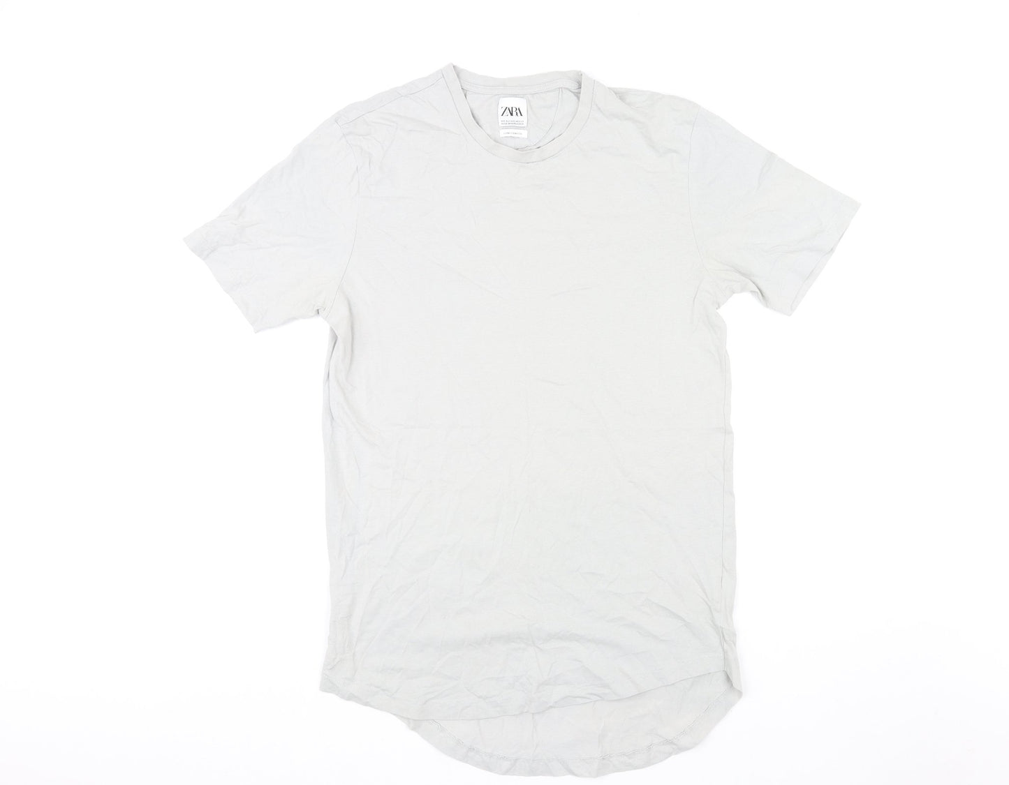 Zara Mens Grey Cotton T-Shirt Size XL Crew Neck