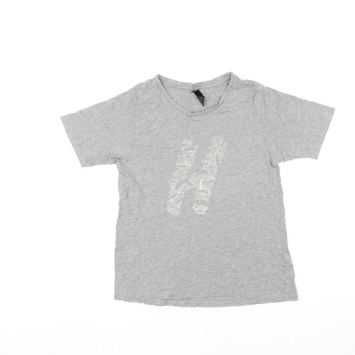 Huffer Womens Grey Cotton Basic T-Shirt Size 8 Round Neck