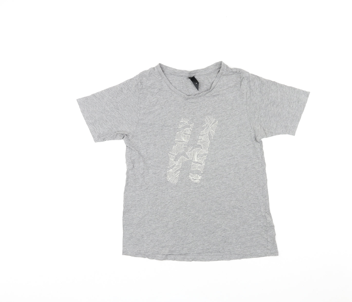 Huffer Womens Grey Cotton Basic T-Shirt Size 8 Round Neck