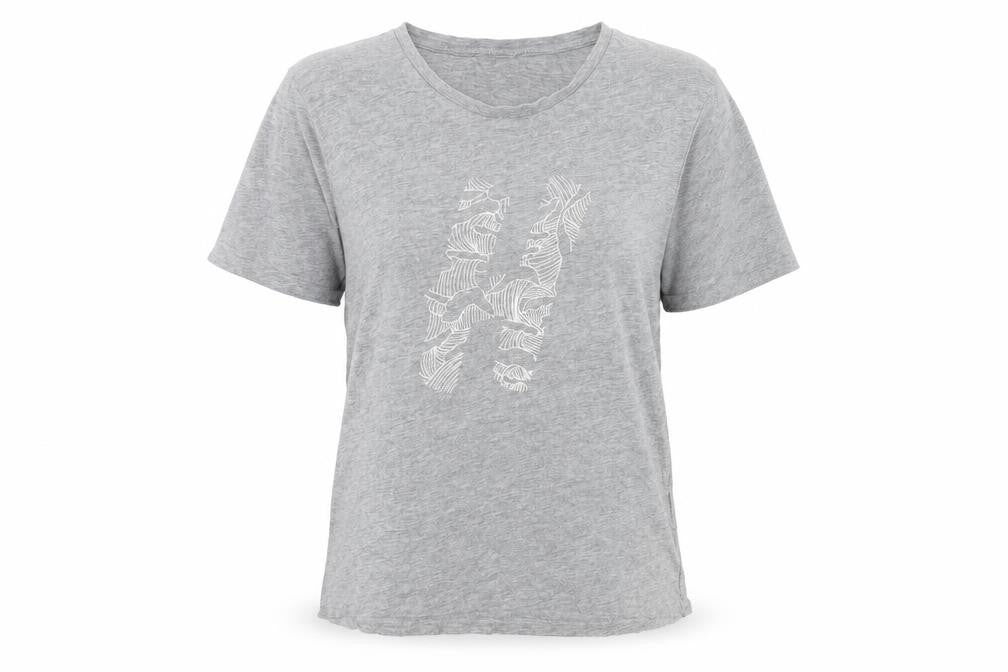 Front view of Huffer women’s grey cotton basic t-shirt, size UK 8, round neck