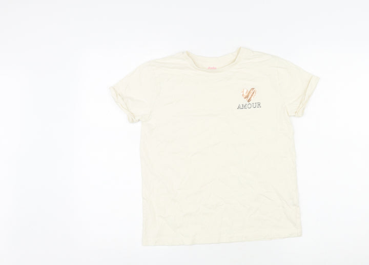 Studio Girls Ivory Cotton Basic T-Shirt Size 10-11 Years Round Neck Pullover