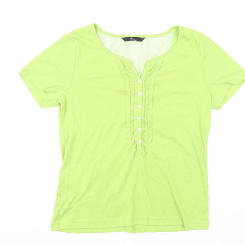 BM Casual Womens Green Polyester Basic T-Shirt Size M Round Neck