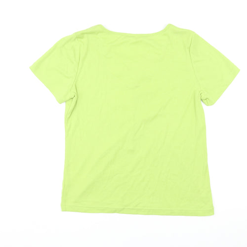 BM Casual Womens Green Polyester Basic T-Shirt Size M Round Neck