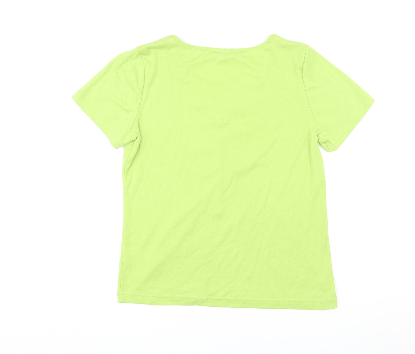 BM Casual Womens Green Polyester Basic T-Shirt Size M Round Neck