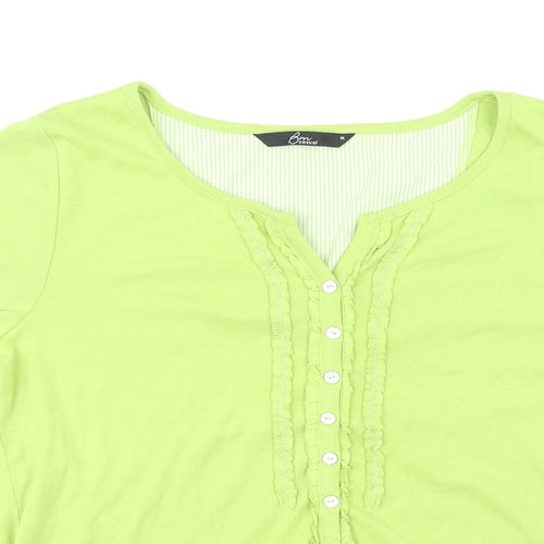 BM Casual Womens Green Polyester Basic T-Shirt Size M Round Neck