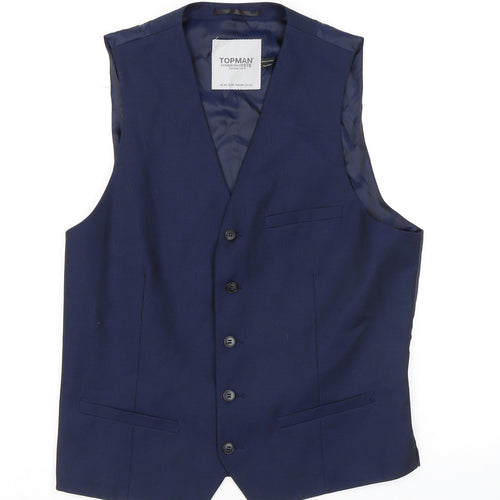 Topman Mens Blue Polyester Jacket Suit Waistcoat Size 42 Regular