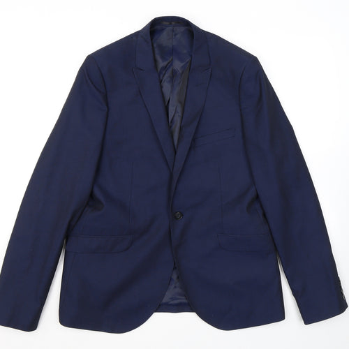 Topman Mens Blue Polyester Jacket Suit Jacket Size 42 Regular