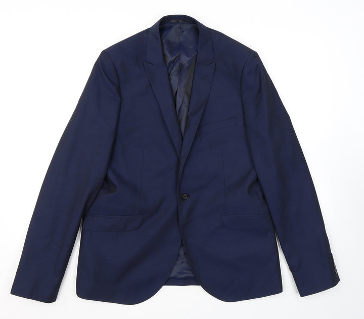 Topman Mens Blue Polyester Jacket Suit Jacket Size 42 Regular
