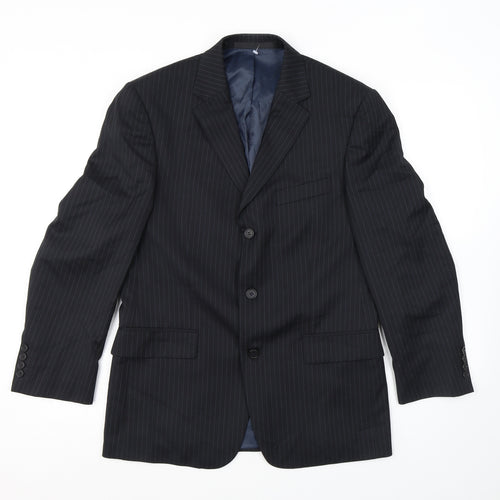 Marks and Spencer Mens Black Striped Wool Jacket Suit Jacket Size 38 Regular