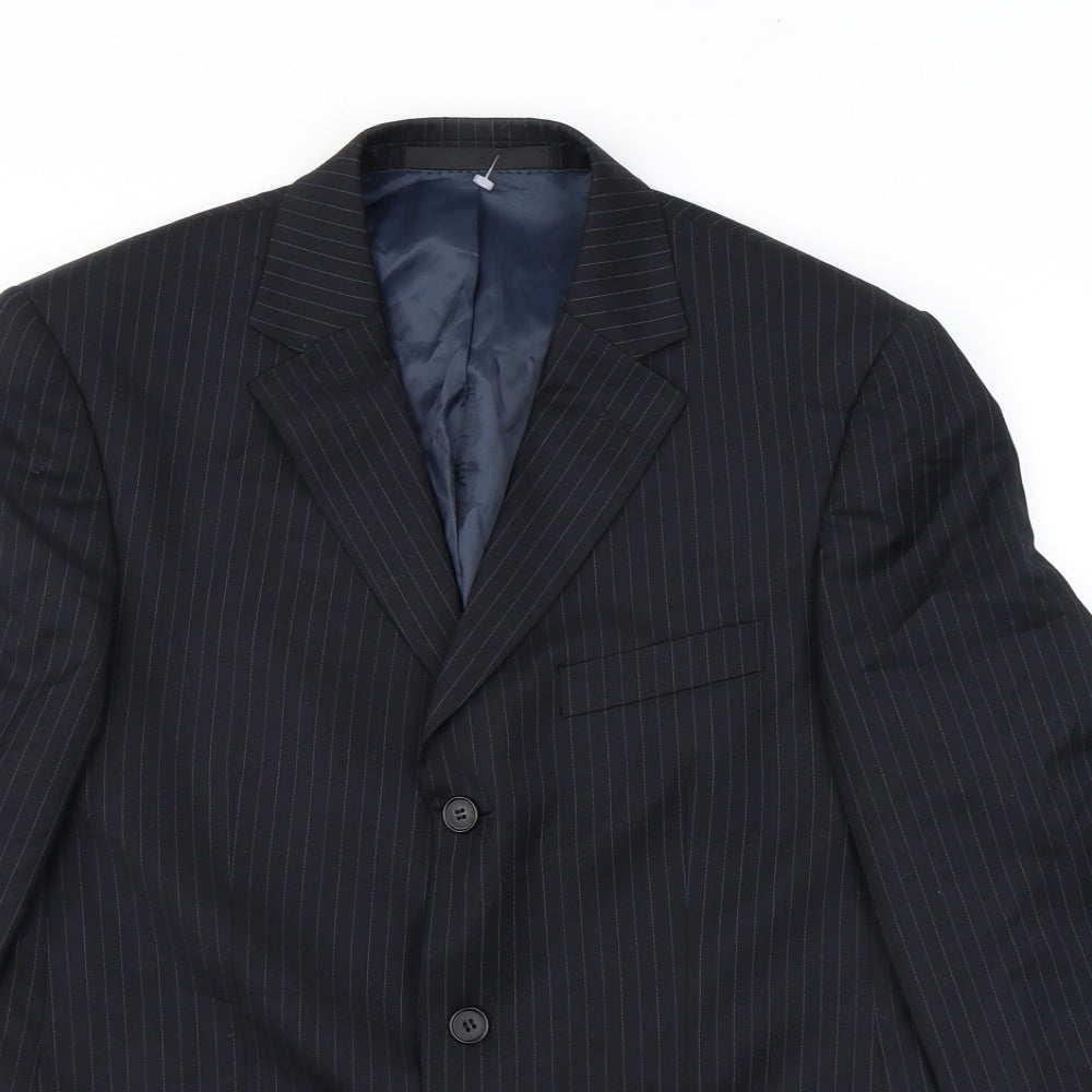 Marks and Spencer Mens Black Striped Wool Jacket Suit Jacket Size 38 Regular