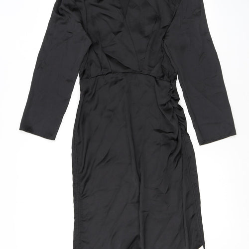 Zara Womens Black Polyester Shirt Dress Size S Collared Pullover - Drawstring Detail