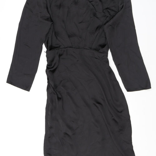 Zara Womens Black Polyester Shirt Dress Size S Collared Pullover - Drawstring Detail