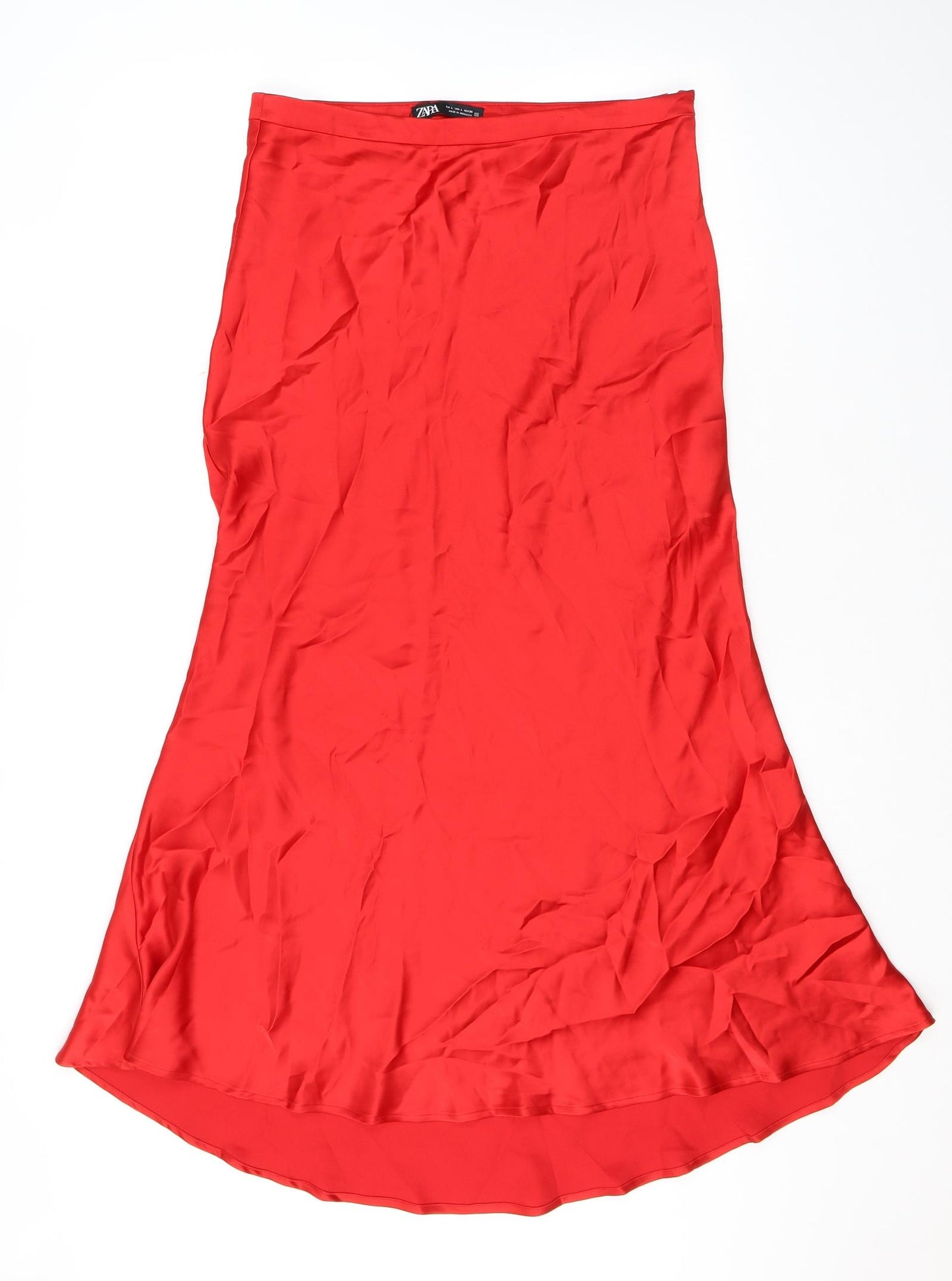 Zara Womens Red Polyester Maxi Skirt Size L Zip