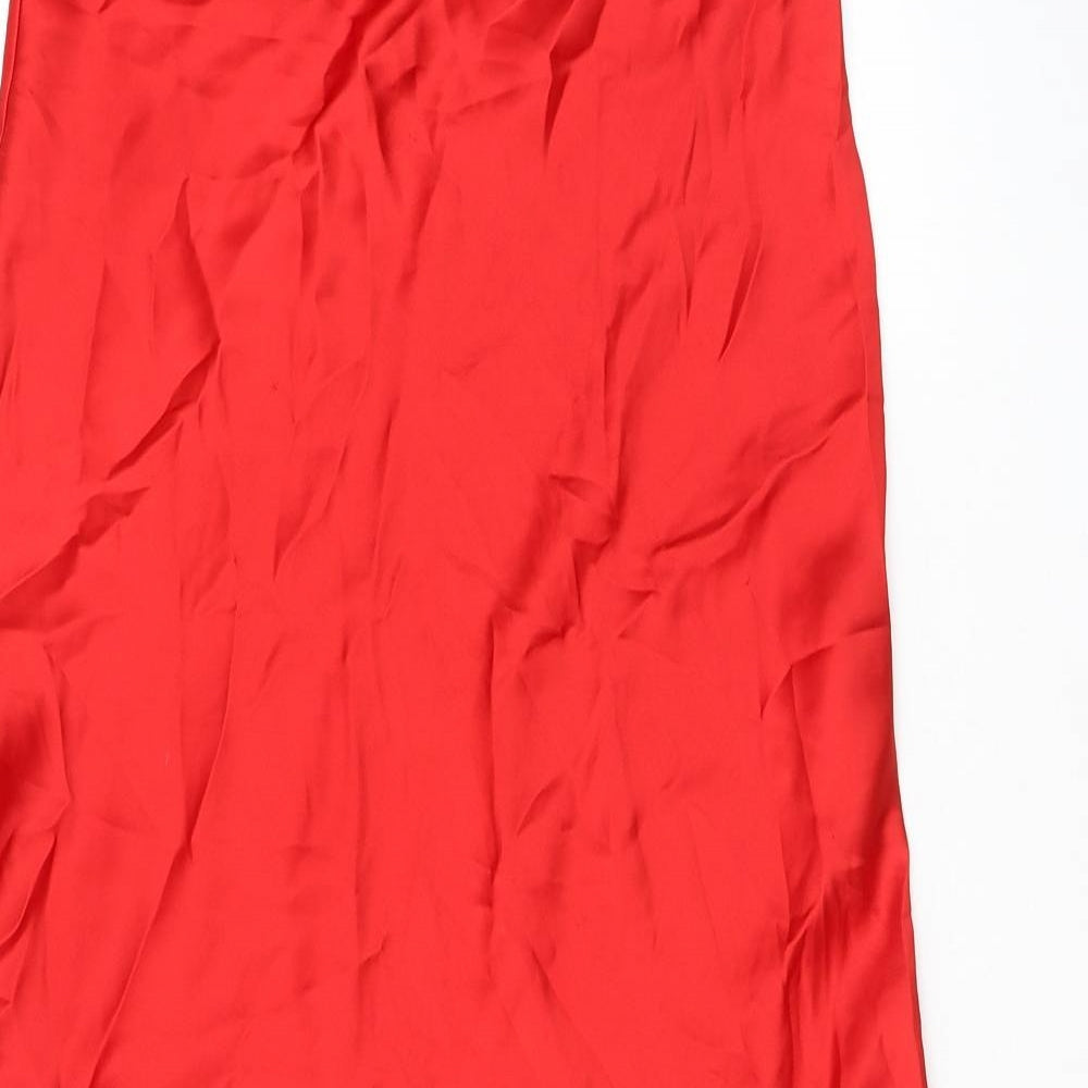Zara Womens Red Polyester Maxi Skirt Size L Zip