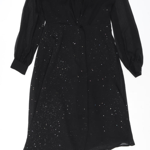 Warehouse Womens Black Polyester Fit & Flare Size 10 V-Neck Zip