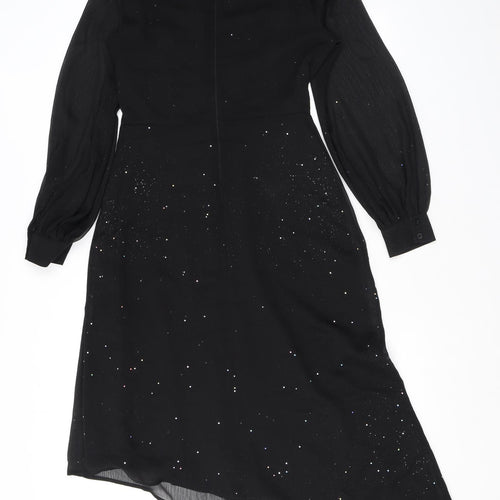 Warehouse Womens Black Polyester Fit & Flare Size 10 V-Neck Zip