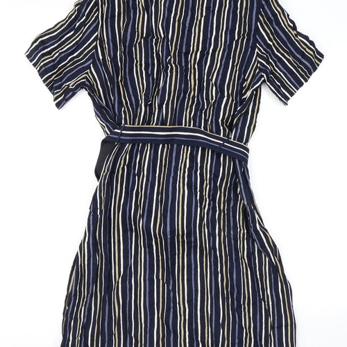 Marks and Spencer Womens Blue Striped Viscose Shirt Dress Size 16 Collared Button
