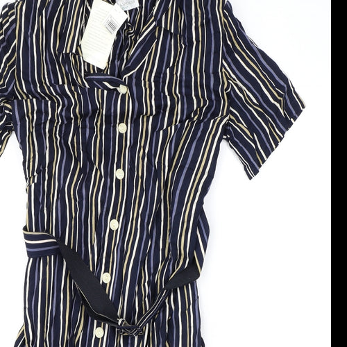 Marks and Spencer Womens Blue Striped Viscose Shirt Dress Size 16 Collared Button