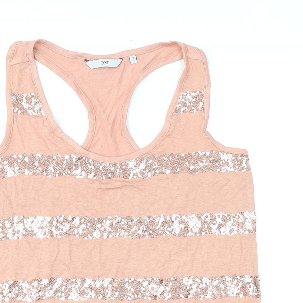 NEXT Womens Pink Striped Viscose Basic Tank Size 10 Round Neck