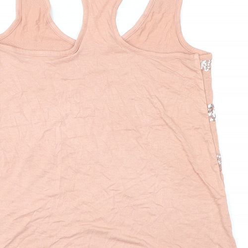 NEXT Womens Pink Striped Viscose Basic Tank Size 10 Round Neck