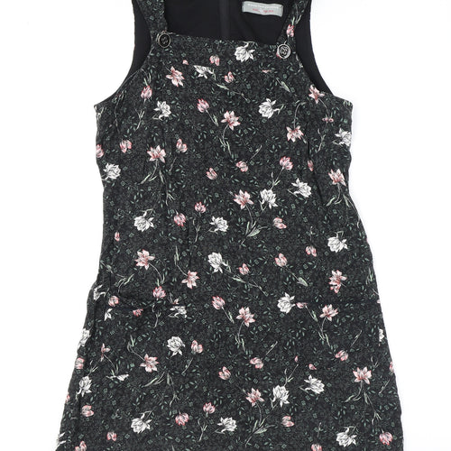 Dorothy Perkins Womens Black Floral Viscose Shift Size 10 Square Neck Zip