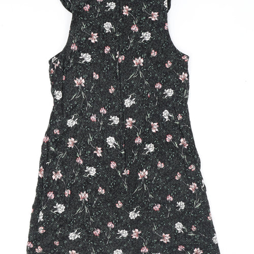 Dorothy Perkins Womens Black Floral Viscose Shift Size 10 Square Neck Zip