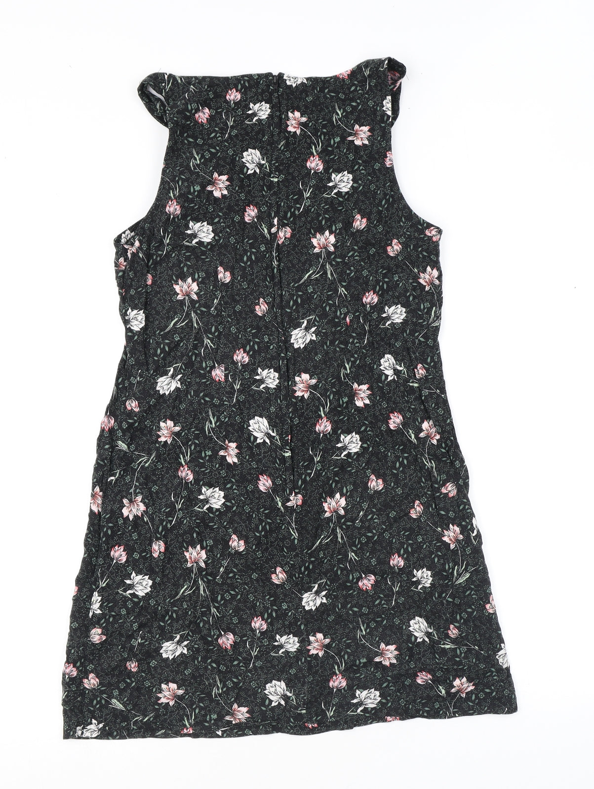 Dorothy Perkins Womens Black Floral Viscose Shift Size 10 Square Neck Zip