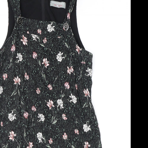 Dorothy Perkins Womens Black Floral Viscose Shift Size 10 Square Neck Zip