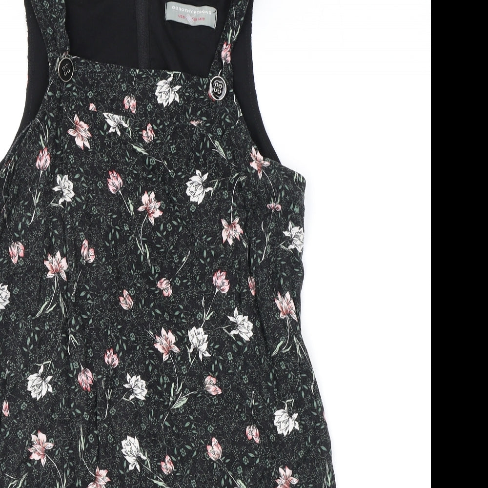 Dorothy Perkins Womens Black Floral Viscose Shift Size 10 Square Neck Zip