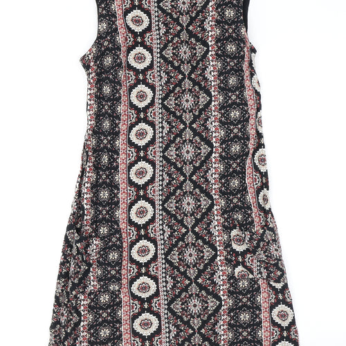 Dorothy Perkins Womens Black Geometric Viscose A-Line Size 8 Round Neck Zip