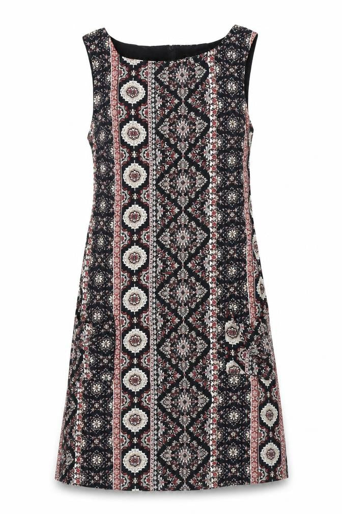 Dorothy Perkins Womens Black Geometric Viscose A-Line Size 8 Round Neck Zip