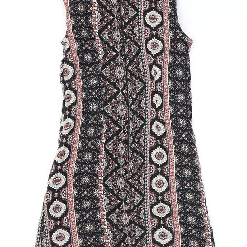 Dorothy Perkins Womens Black Geometric Viscose A-Line Size 8 Round Neck Zip