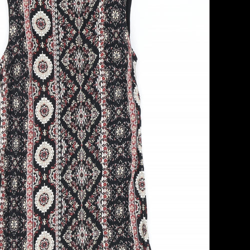 Dorothy Perkins Womens Black Geometric Viscose A-Line Size 8 Round Neck Zip