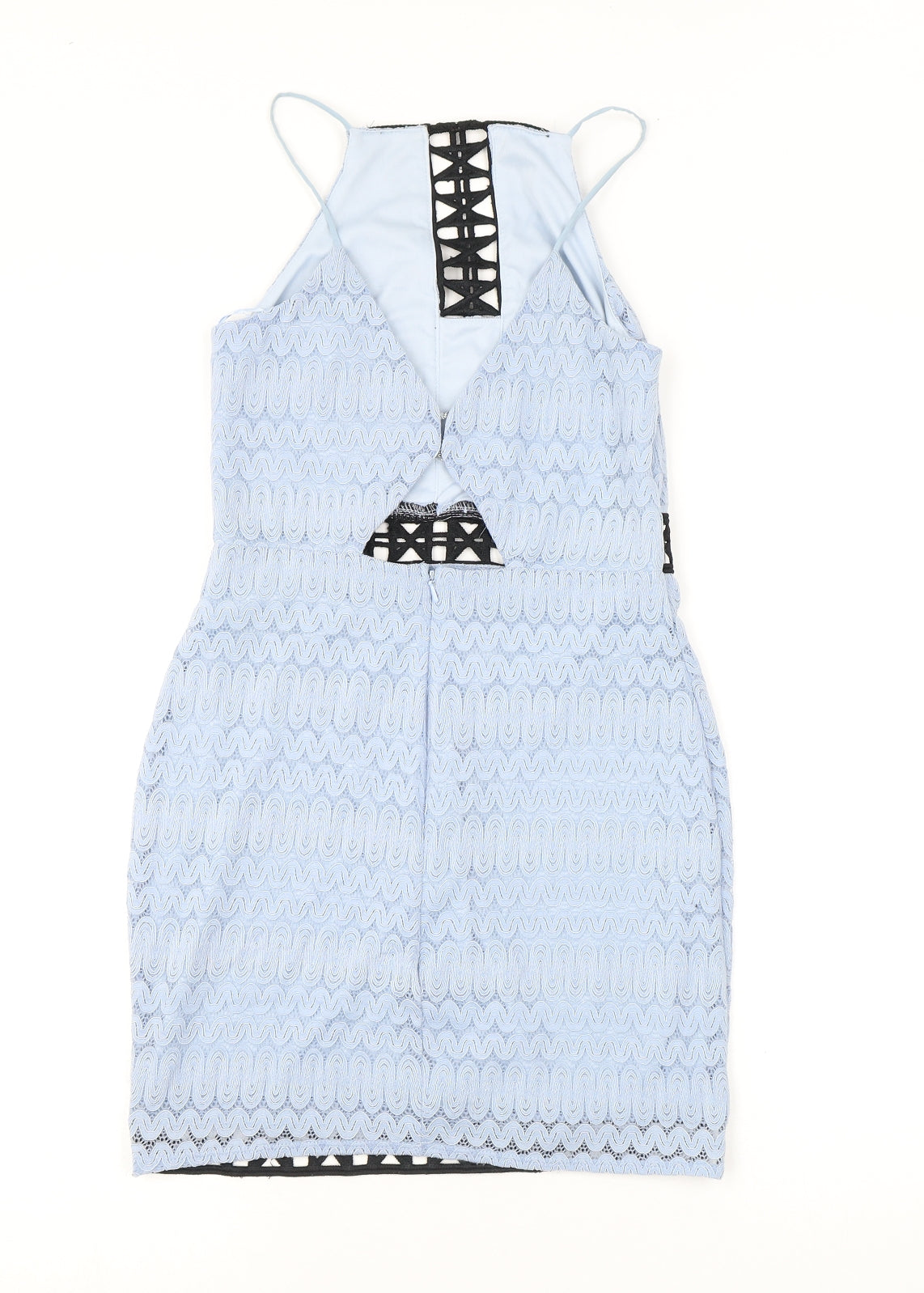 Topshop Womens Blue Geometric Nylon Shift Size 6 Square Neck Hook & Eye - Open Back